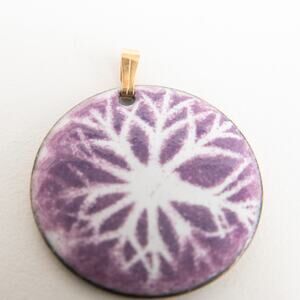Ceramic Tree Snowflake Purple Lavender White Round Pendant for Necklace Vintage